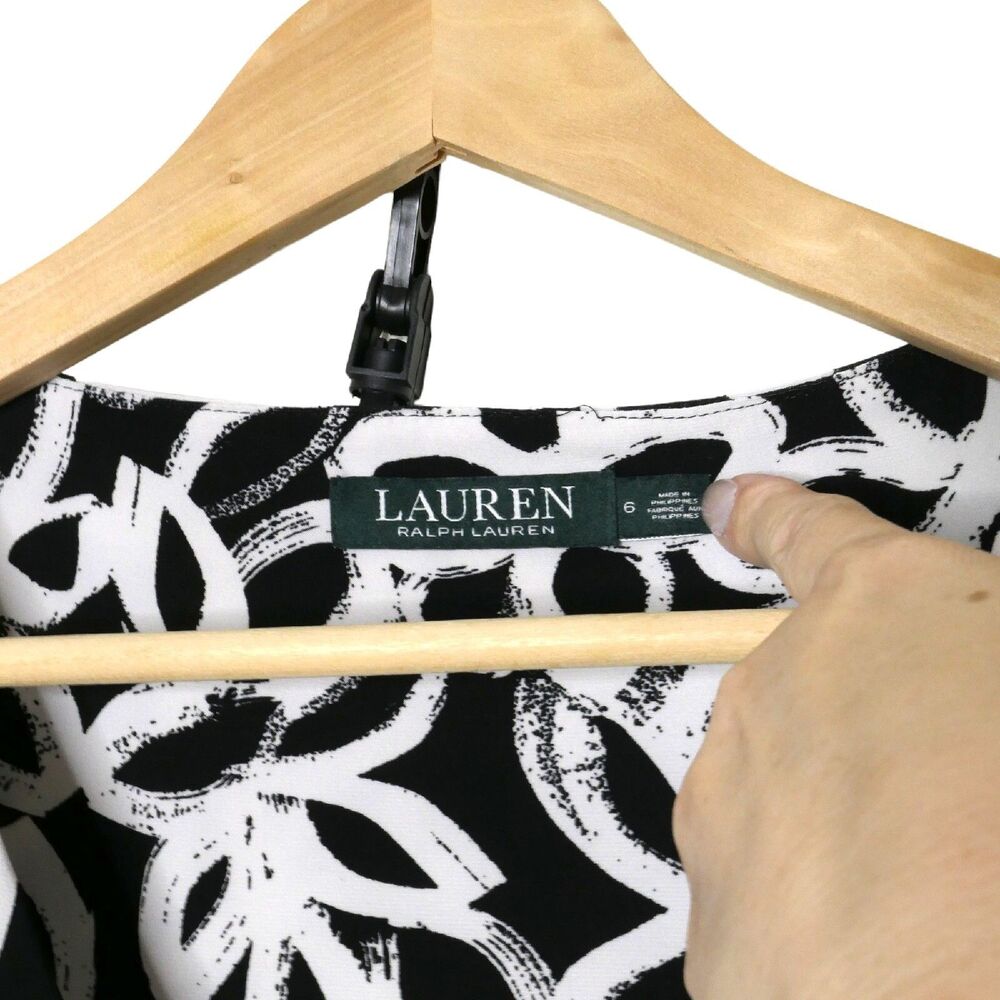 Lauren Ralph Lauren Women's Sz 6 Black White Office Career Faux Wrap Dress EUC - Picture 4 of 11